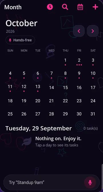 Month view for October with dots on the days that have tasks.